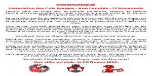[Rouen] Communiqué fédération des Culs Rouges - Kop Lenoble - 12 Rouennais